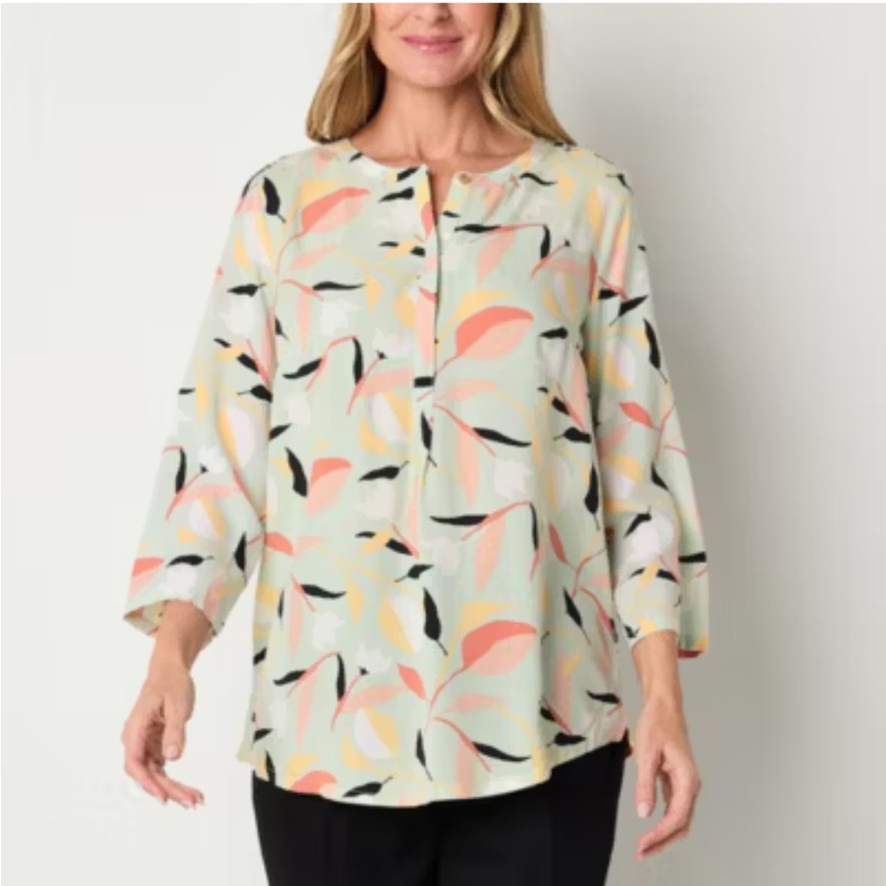 Liz Claiborne lightweight floral green tunic blouse | Size XXL